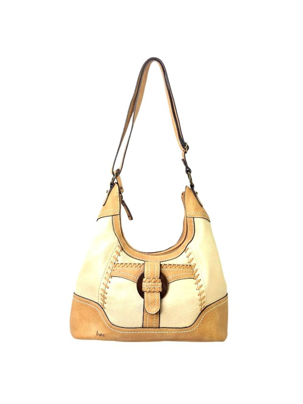 B.O.C Beige & Tan Vegan Leather Hobo Bag with Pockets 8 x 6 x 14